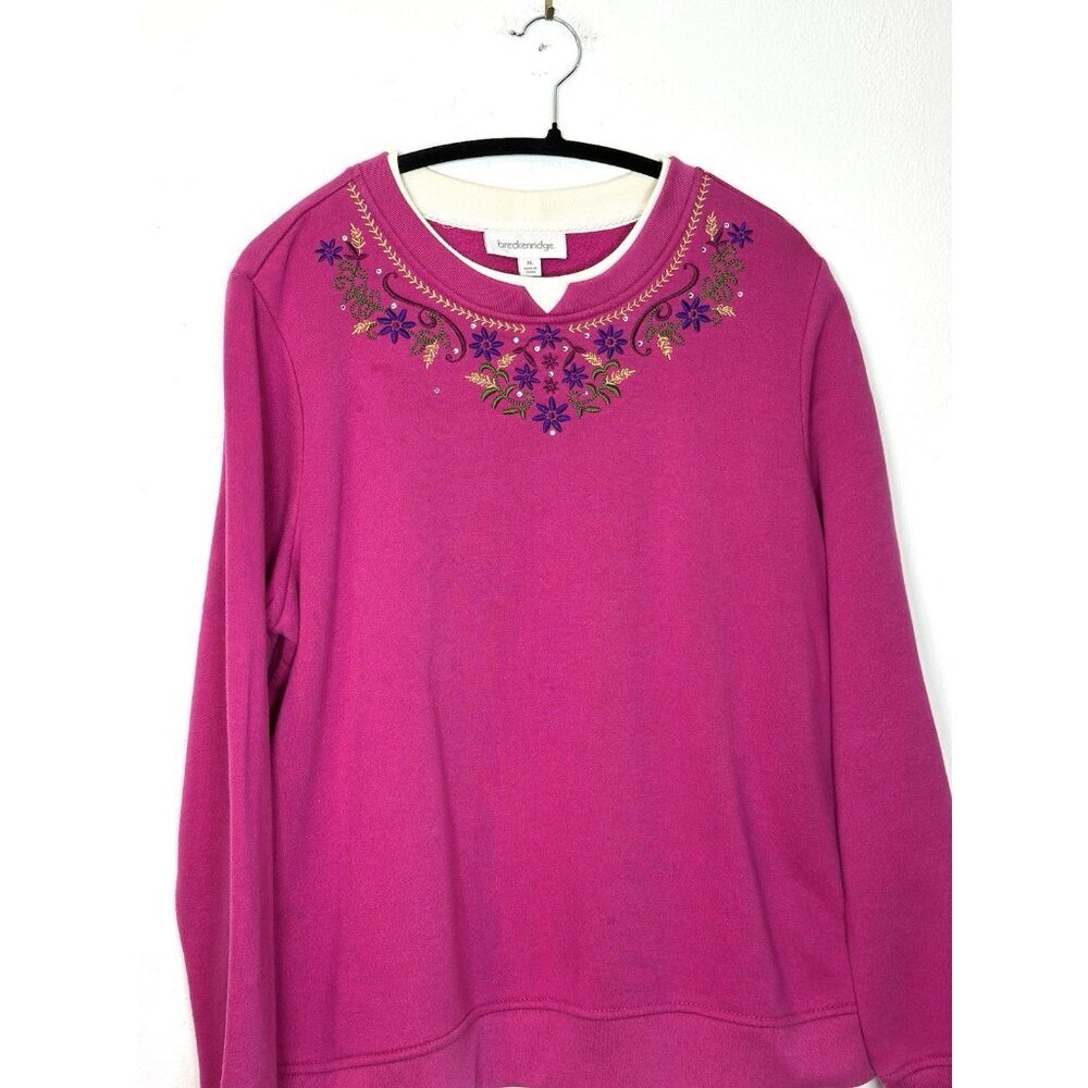 Vintage Breckenridge‎ Crew Neck Grandma Womens XL Pink Embroidered Grannycore - Picture 2 of 10